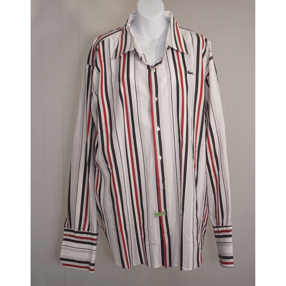 Lacoste XXXL Striped Button Down Shirt Red Black White Long Sleeve